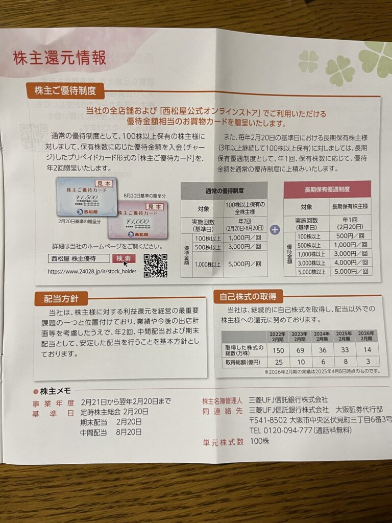 株式会社西松屋チェーンの株主還元情報のパンフレット