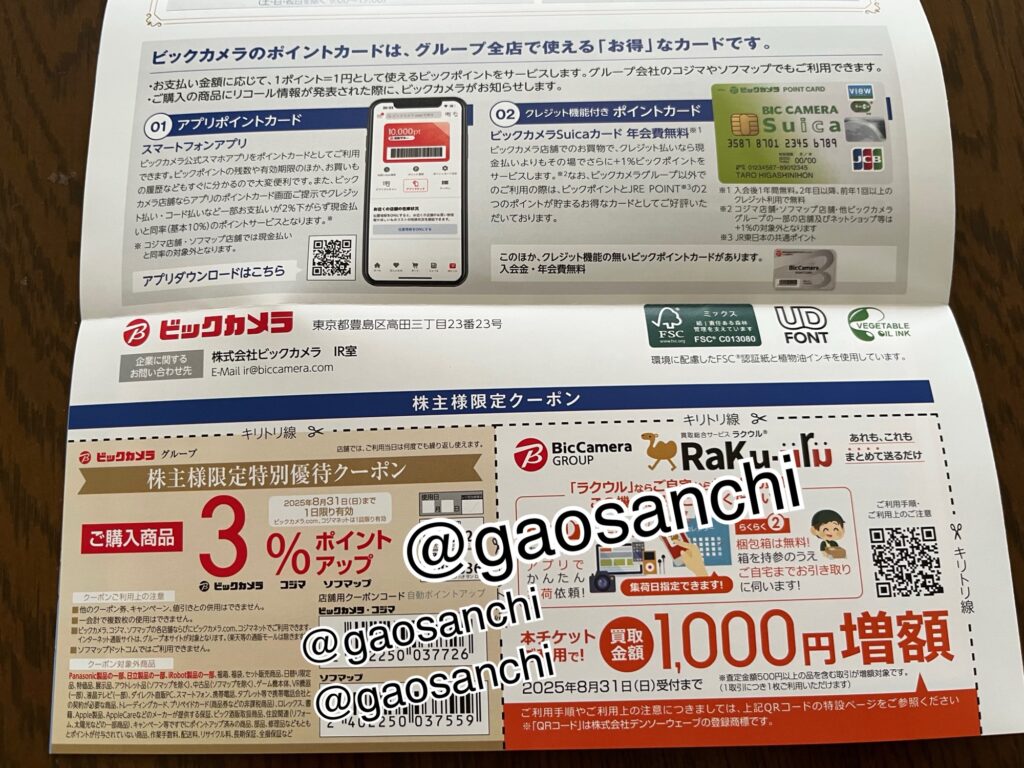 ビックカメラのポイント制度の案内とクーポン見本