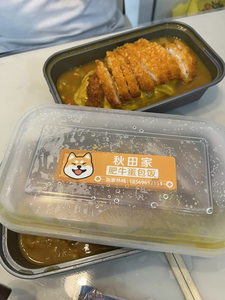 デリバリー容器に入ったカツカレー