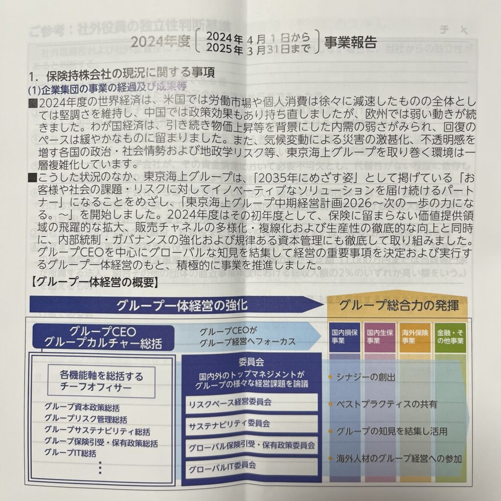 東京海上ホールディングスの2024年度事業報告概要